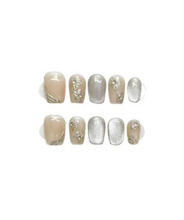 10Pcs Cat Eye Handmade Press On Nails with Gradient Design False Nails Full Cover Ballerina Wearable Artificial Nail Tips (Color : 14 Size : M)