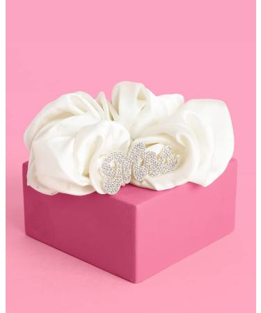 XO Fetti Mrs Rhinestone Scrunchie - Ivory Satin Hair Tie for Bachelorette & Bridal Parties - Buy Online on GoSupps.com