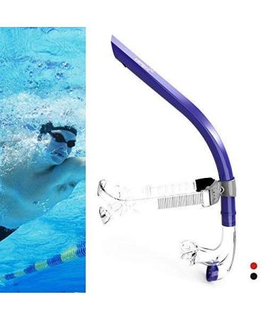 COPOZZ Swim Snorkel for Lap Swimming Swimmers Training Snorkeling Diving, Center Mount Comfortable Silicone Mouthpiece One-Way Purge Valve 4300 Swim Snorkel-Blue