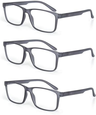 3 Pack Classic Rectangular Reading Glasses for Men & Women - Gray Brown Green - 3.0 Diopters - International Shipping Available - Buy Online on GoSupps.com