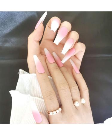 Buy Sethexy Matt Ballerina Long Coffin False Nails - 24 Pink Acrylic Press-On Nail Tips for Women & Girls | International Shipping - Buy Online on GoSupps.com