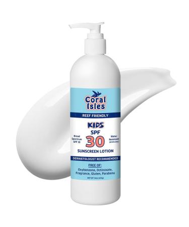 KIDS Coral Isles Sunscreen SPF 30 | Broad Spectrum UVA/UVB Protection | Hawaii 104 Reef Act Compliant (Oxybenzone & Octinoxate Free) | Water Resistant 80 Min. | Fragrance Free Lotion (16 Fl Oz)