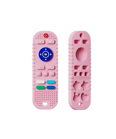 Baby Teething Toys TV Remote Control Shape Teether Toy for 6+ Months Babies Silicone Sensory BPA Free Soft Baby Chewing Molar Toy (Pink-1Pack)