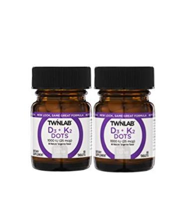 Twinlab Vitamin D3 1000 + K2 Dots - Immune Support - 25 mcg 60 Tablets (1000 IU) (2 Pack)