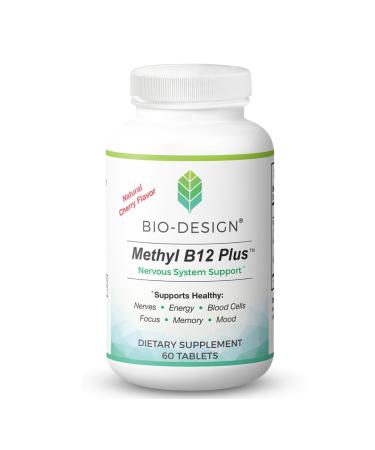 Bio-Design Methyl B12 5000 mcg Plus Folate Supplement - Methylcobalamin L-Methylfolate - Methylated & Bioavailable Supports Healthy Nervous System Energy Metabolism & Brain Health - 60 Tablets