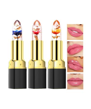 HADAVAKA Color-Changing Flower Lipstick Long-Lasting Moisturizing Lip Stick Non-Fade-Resistant Moisturizing Lip Balm Sheer Flower Jelly Lipstick (3PCS)