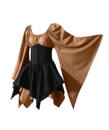 Steampunk Robe gothique pour femme - Robe corsage m di vale - Mini costume de princesse - Robe de soir e manches longues - R tro Viking - Cosplay - Robe de cocktail - Robe de bal XXL Noir