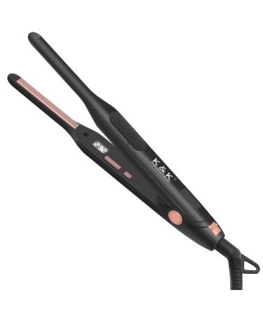 K&K Upgrade Pencil Straighteners Mini Straight and Curler Hair Straightener Thin Ceramic Floating Plate Auto Shut Off Flat Iron for Women Short Hair Men Beard 0.3 Inch