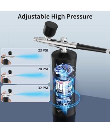 Kecung Airbrush Kit 30PSI Cordless Rechargeable High-Pressure Non-Clogging Air BrushGun for Nail Art Painting Cake Decor Black - Buy Online on GoSupps.com