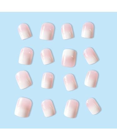 Ombre Press on Nails - Short Square Full Cover Acrylic Gradient White French Tip - 24 Pcs Nude & Pink Glue-On Nails for Women - Perfect Manicure Set - Buy Online on GoSupps.com