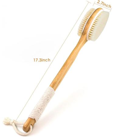 VIS'V Bamboo Dual Sided Shower Brush with Long Handle - Exfoliating Scrubber for Men & Women | Soft and Stiff Bristles, Non-Slip Grip | Wet/Dry Body Brush with Sticky Hook - Buy Online on GoSupps.com