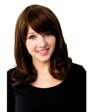 Prettyland ladies medium length wig 40cm soft slightly curly wave curls coffee brown heat resistant brown wig C827 C827 brown