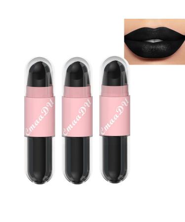AMY'S DIARY 2in1 Matte Colors Lipstick & Liquid Lipstick 3Pcs Set Full Color Lip Gloss Matte for halloween Long Wear Waterproof Velvet Lipstick (3 pcs Black) 3 pcs white