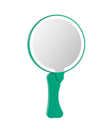 Hand Mirror with Light  Rechargeable Lighted Travel Makeup Mirror  Round Portable Small Handheld Mirror with Folding Handle  Lightweight (Green)