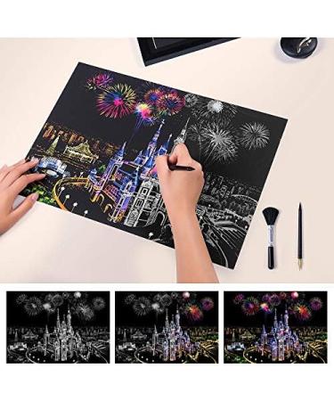 Rainbow Scratch Art Painting Sketch Pad | DIY Night View Scratchboard Kit for Kids & Adults | Engraving & Craft Set | Creative Gift | 16'' x 11.2'' with 3 Tools | Dream Castle Design - Buy Online on GoSupps.com