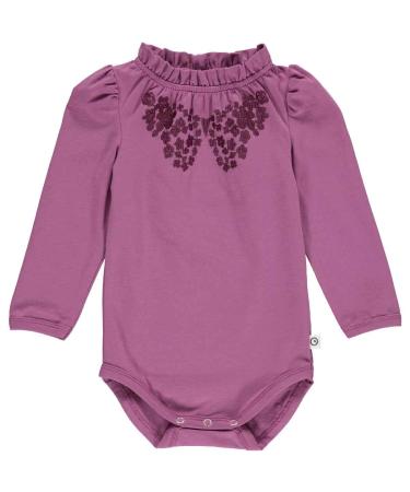 M sli by Green Cotton Baby Girl Petit Blossom Applique L/S Body Base Layer 62 Boysenberry
