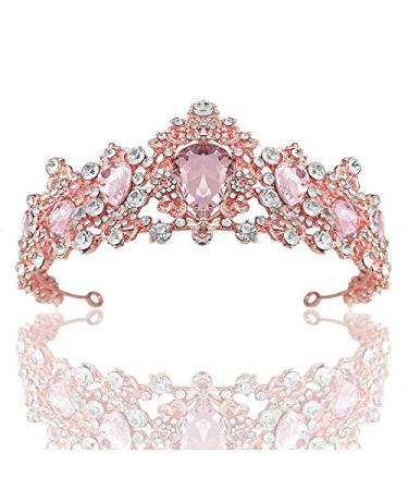 Rose Gold Crown Tiara for Women- Luxury Queen Crown Pink Rhinestones Birthday Prom Party Bridal Hairband Hair Accessory
