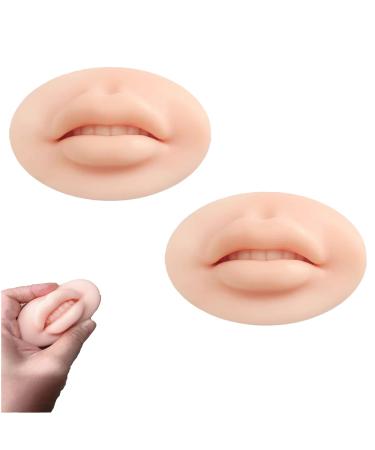 2 Pieces 3D Tattoo Practice Lips Module Open Mouth with Teeth, Soft Silicone Realistic Tattoo Fake Skin, Microblading Practice Skin for Semi Permanent Make Up Supplies (2pcs, Beige)