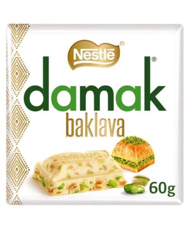 NESTLE DAMAK BAKLAVA WHITE CHOCOLATE - 1x60G with delicious pistachio flavour + Heartforcards shipping protection