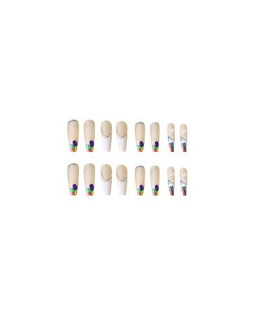 BABALAL Long Fake Nails 24Pcs Nude Glossy Ballerina Acrylic Rhinestone Rainbow Stick on Nails - Women & Girls - Buy Online on GoSupps.com