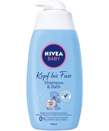 Nivea baby head to foot shampoo & bad (500 ml) mild baby shampoo & shower gel with soothing chamomile gentle shower bath for skin and hair with eye protection 1 500 ml (1 Pack)