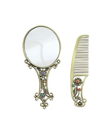 Minkissy metal mirror comb retro kamm antique mirror vintage mirror kamm set for lady woman christmas birthday present (mixed pattern)