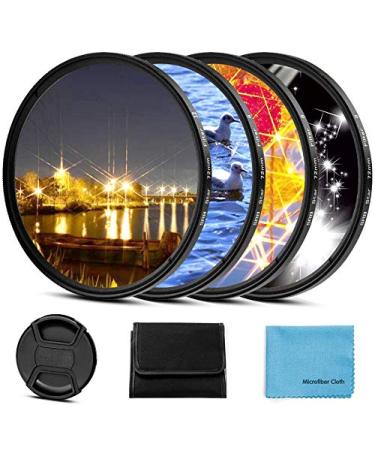 82mm Star Filter 4 Pieces Starburst Lens Filter(4 Points,6 Points,8 Points,12 Points) with Centre Pinch Lens Cap for Canon Nikon Sony Olympus Pentax and Other DSLR Cameras + 4 Slot Filter Pouch