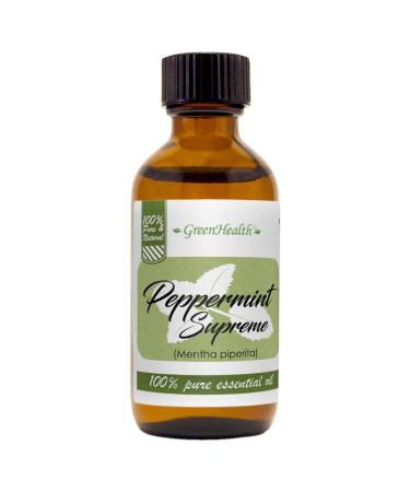GreeenHealth Peppermint Essential Oil (Mentha Piperita) 2 fl oz (59 ml) Glass Bottle w/Cap 100% Pure Essential Oil Uncut