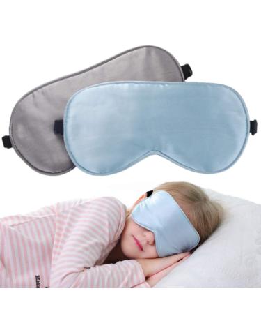 2 Pack Lonfrote Children Eye Mask Smooth Blindford for Travel Relax Supper Soft Natural Silk Sleep Mask for Kids Sleeping(Blue & Grey)