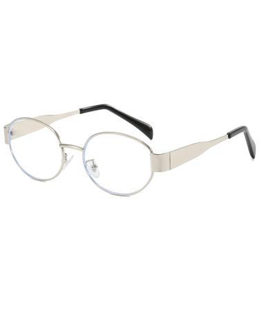 Fashion Oval Blue Light Blocker Glasses for Women Men Fashion Retro Eyewear Computer Eyeglasses Non-Prescription Silver Clear
