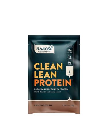 Nuzest - Clean Lean Pea Protein - Rich Chocolate - Vegan Protein Powder - Complete Amino Acid Profile - Plant-Based Workout & Recovery Fuel - All Natural Food Supplement - 25g Sachet (1 Serving) Chocolate 25g