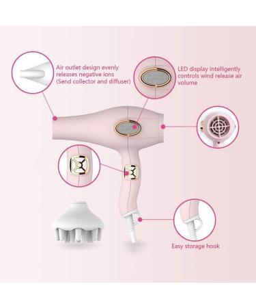JYYBN Hair Dryer Professional Ionic Hairdryer 2200W Salon Fast Blow Dryers LED Display 3 Heat 2 Speed Settings and Cool Shot Button Low Noise DC Motor with Diffusers and Nozzle for Home and Salon - Buy Online on GoSupps.com