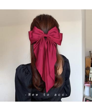 2 PCS Big Satin Silky Bows Hair Clips with Long Tail | French Barrette Hair Accessories for Women Girls (Black Wine Red) - Buy Online on GoSupps.com
