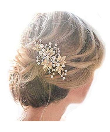 Sppry Wedding Hair Clips (2 Pcs) - Rhinestone Pearl Hair Accessories for Bridal Women (Gold)