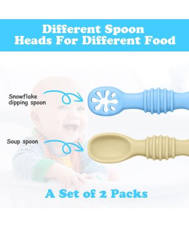 Vicloon Baby Fork and Spoon Set 4Pcs Silicone Spoon Baby Weaning Spoon Set Self Feeding Utensil Easy Grip Soft Baby Spoon Toddler Cutlery Kit for Infant Toddler Children First Led Training Weaning Blue/Green/Grey/Khaki - Buy Online on GoSupps.com
