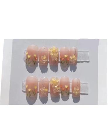 Summer hand-painted tulip nail patches for beautiful wearing and refreshing mid to long nails(Square Xs)