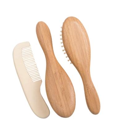 Milisten 3PCS Wooden Baby Hair Brush & Comb Set - Natural Goat Bristles - Gentle Hair Cleaning for Newborns and Toddlers - Registry Gift - Buy Online on GoSupps.com