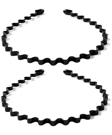 Metal Hair Band for Men Womens Headbands Unisex Wavy Mens Hair bands  Fashion Hair Hoop for Boys Comb Headband Men Black Spiral Headband With Teeth for Hair Accessories for Sports (2PCS Black) Black 2 Count (Pack of 1)