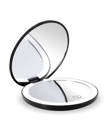 Travel Lighted LED Makeup Mirror 7X/1X Magnification Compact Vanity Mirror with Lights  USB Rechargeable Lighted Handheld Mirror Dimmable Cosmetic Mirror with Touch Screen Switch USB Charge (Black)