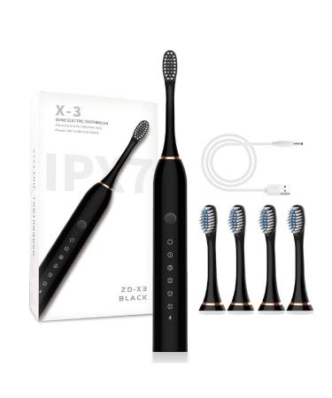 Sonic Electric Toothbrush with USB Charging IPX7 Waterproof 60 Days Battery Life Black