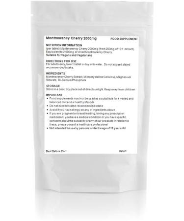 Montmorency Cherry 2000mg Tablets (Vegan) High Active Strength Muscle Gout (Pack of 120) - Buy Online on GoSupps.com