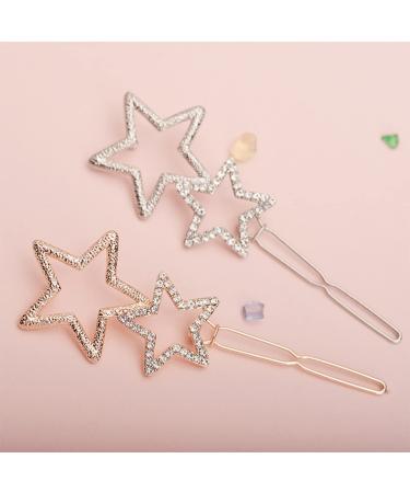 2pcs Rhinestone Star Hair Clips - Stylish Metal Hollow Geometric Hair Accessories for Girls and Women - Buy Online on GoSupps.com