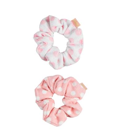 The Vintage Cosmetic Company Microfibre Hair Scrunchies Super Soft Material Pink Polka Dot Design 2 Set