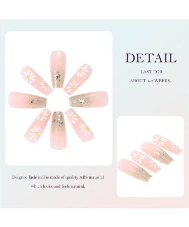 Buy Vatocu Long Pink Coffin Acrylic Press-On Fingernails - 24 Shiny Flower Designs for Women & Girls - International Shipping Available - Buy Online on GoSupps.com