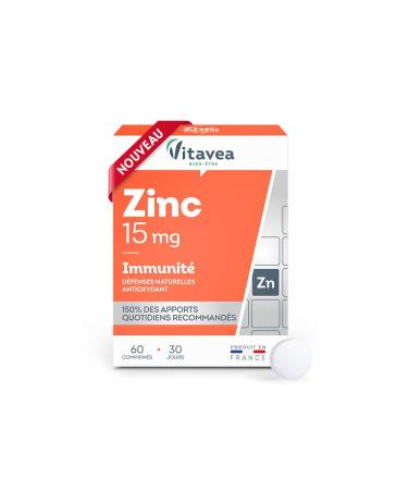 Vitavea - Zinc - Haut dosage 15 mg - Compl ment alimentaire immunit - Syst me immunitaire d fenses naturelles et antioxydant - Zinc biodisponible - 60 comprim s - Cure 1 mois - Fabriqu en France Sans saveur 60 unit (Lot de 1)