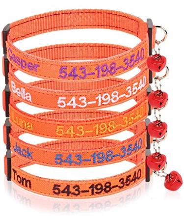 Personalized cat neck bands with bell custom safety buckle for cat neck bands embroidered ID name on the kitten neck band with bell (orange)