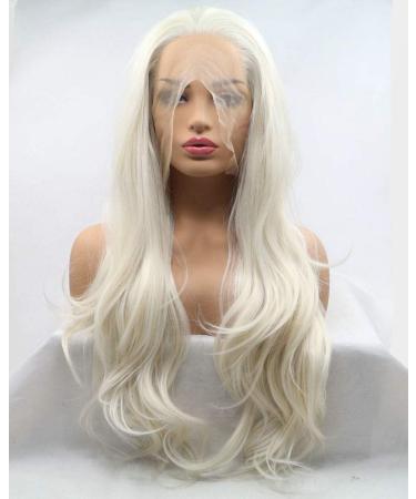Natural Hairline White Blonde Lace Front Wigs for Drag Queen Body Wave Long Synthetic Hair Women Female Cosplay Wedding Holidays Pastel Wigs 26 "