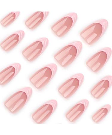 Foccna French Tip Press On Nails Almond - Short Acrylic Fake Nails with 3D Pink Design 24pcs Clear False Nail Tips for Stunning Manicure - Buy Online on GoSupps.com