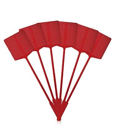 Fly Swatters by Catchmaster - 6 Count Pack Ready to Use Indoors & Outdoors. X-Long Flying Insect Bug Mosquito Bee Wasp Flexible Aerodynamic Red Home House Residential Non-Toxic 17.5" Plastic