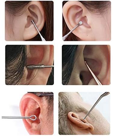 rumoe Silver 7Pcs Stainless Steel Ear Pick Spoon Ear Wax Cleaner Health Curette Ear Earwax Remover Cleaning Selection Tools - Buy Online on GoSupps.com